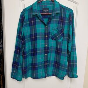 American Eagle Outfitters Teal and Navy Plaid Shirt